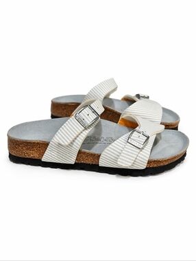 Birki’s by Birkenstock Sandals Womens 36 US 6 Blue Stripe Cork Footbed 2 Strap